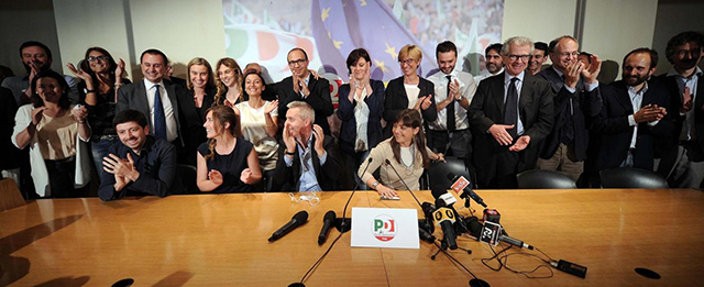 Sede del Partito Democratico. Aspettando i risultati delle elezioni europee